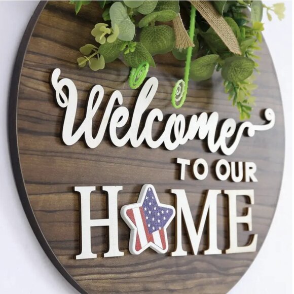 Interchangeable Seasonal Welcome Sign - Rustic Round Wood Wreaths Wall Hanging - Picture 3 of 10